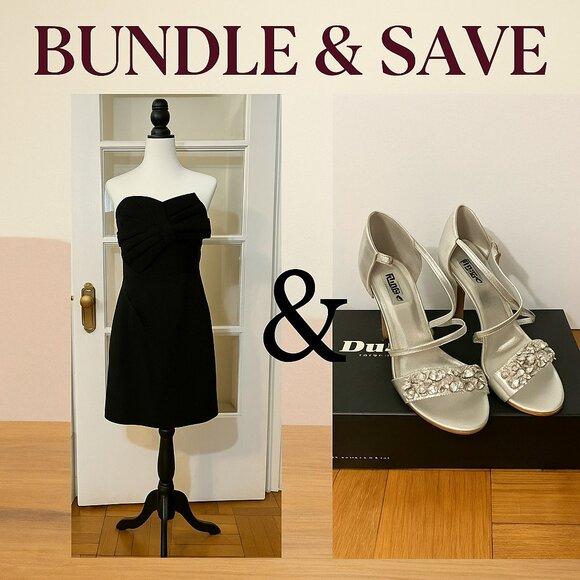 30% off Bundle: MM Couture Little Black Dress & Silver Dune London Strappy Heels - Picture 1 of 3
